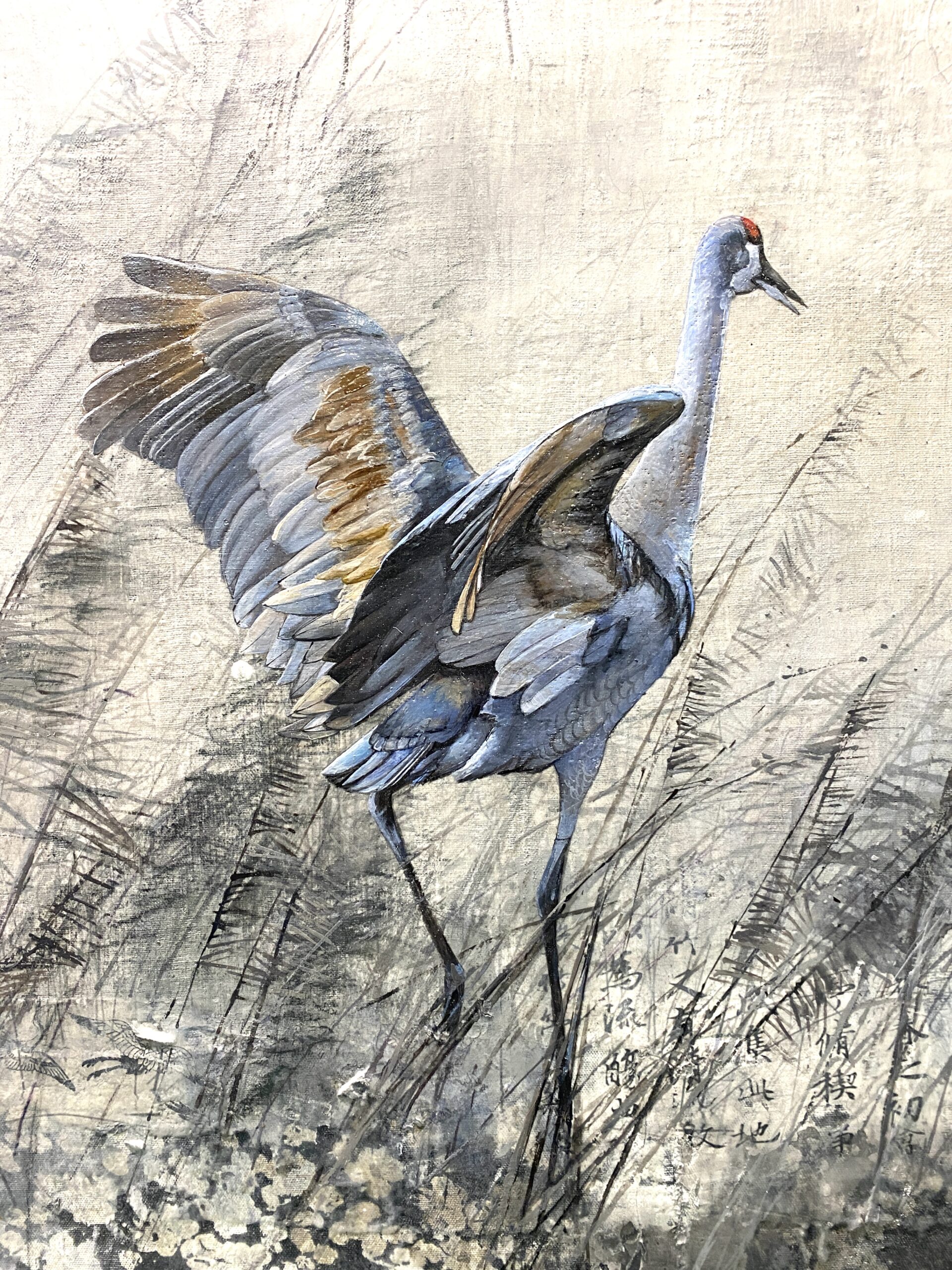 Two Cranes in the Mist detail
