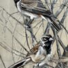 sparrows on gray wood ii