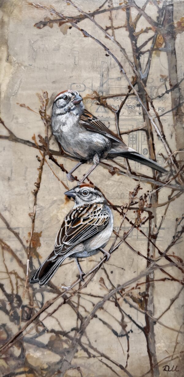 SPARROWS ON OAK BRANCHES