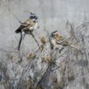 pair of sparrows on linen