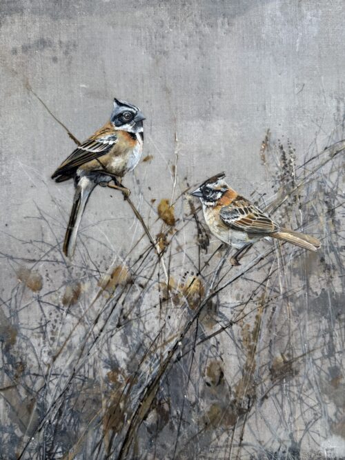 sparrows on linen