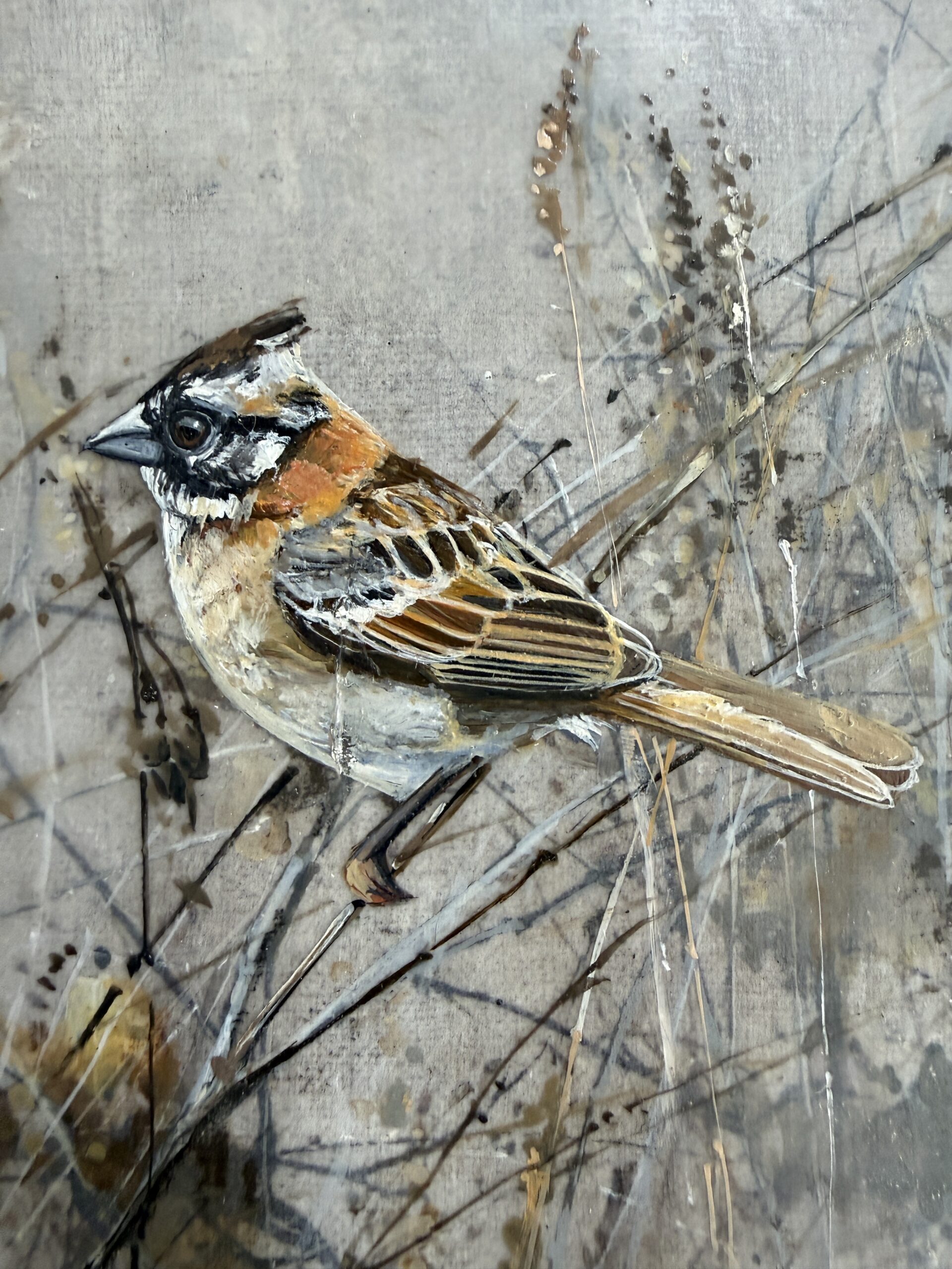 pair of sparrows on linen